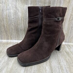 Aerosoles Ankle Boots Womens Size 8 Brown Suede Block Heel‎ Side Zipper Booties